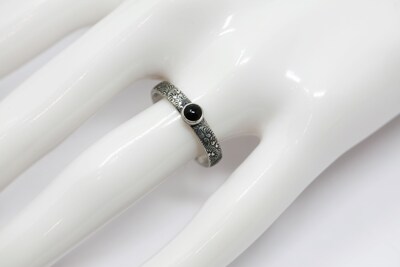 Tiny 4mm Black Onyx Ring Fern Pattern Vintage Silver by Salish Sea Inspirations - image4